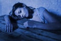 Young beautiful sad and depressed woman looking wasted and frustrated suffering pain and depression Royalty Free Stock Photo