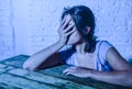 Young beautiful sad and depressed woman looking wasted and frustrated suffering pain and depression Royalty Free Stock Photo