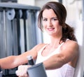 Beautiful woman man couple are doing a workout in the fitnes gym - chest press, bench Royalty Free Stock Photo