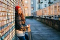 Skater woman at sunset enjoying the sun Royalty Free Stock Photo