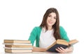 Young beautiful student sitting with book, reading, learning. Royalty Free Stock Photo