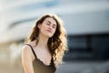 Young beautiful stylish hipster woman drinking coffee in paper Royalty Free Stock Photo