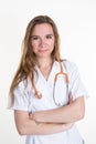 Young beautiful successful female doctor with stethoscope - portrait Royalty Free Stock Photo