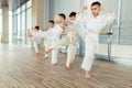 young, beautiful, successful multi ethical kids in karate positi Royalty Free Stock Photo