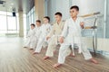 young, beautiful, successful multi ethical kids in karate positi Royalty Free Stock Photo