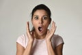 Young beautiful surprised woman amazed in shock and surprise with mouth big opened Royalty Free Stock Photo