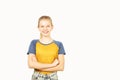 Young beautiful teenager model girl posing over white isolated background showing emotional facial expressions. Royalty Free Stock Photo