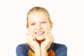 Young beautiful teenager model girl posing over white isolated background showing emotional facial expressions. Royalty Free Stock Photo