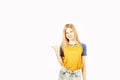 Young beautiful teenager model girl posing over white isolated background showing emotional facial expressions. Royalty Free Stock Photo