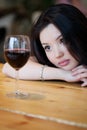 Young beautiful trendy woman in the bar. Beautiful Asian girl in Royalty Free Stock Photo