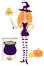Young beautiful witch cooking Royalty Free Stock Photo