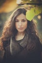 Young beautiful woman autumn portrait in forest Royalty Free Stock Photo