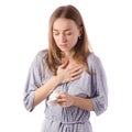 Young beautiful woman in a bathrobe has a headache cold flu napkin Royalty Free Stock Photo