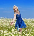 The young beautiful woman in the camomiles field.Portrait Royalty Free Stock Photo