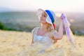 Young beautiful woman on cereal field Royalty Free Stock Photo