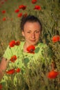 Young beautiful woman on cereal field in summer Royalty Free Stock Photo