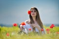 Young beautiful woman on cereal field in summer Royalty Free Stock Photo