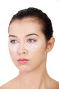 Young beautiful woman with collagen eye lift mask Royalty Free Stock Photo