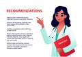 Young beautiful woman doctor. Covid-19 Prevention recommendation.