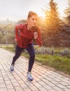 Young beautiful woman doing fitness in a park. Royalty Free Stock Photo