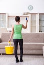 The young beautiful woman doing renovation at home Royalty Free Stock Photo