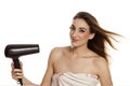 Woman drying her hair Royalty Free Stock Photo