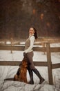 Young beautiful woman with  german shepherd dog outdoor portrait Royalty Free Stock Photo