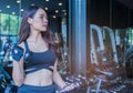 Young  beautiful woman good figure doing exercises  in gym. new generation of women who are health conscious. Healthy exercise Royalty Free Stock Photo