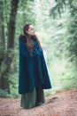 Young beautiful woman in green medieval dress Royalty Free Stock Photo