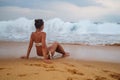 Young beautiful woman has fun at the ocean in summertime Royalty Free Stock Photo