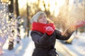 Young beautiful woman having fun in winter Royalty Free Stock Photo