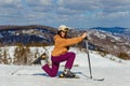 A young beautiful woman in a helmet and glasses Royalty Free Stock Photo