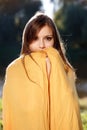 Young beautiful woman hiding her face Royalty Free Stock Photo