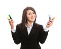 Young beautiful woman holding colorful highlighters Royalty Free Stock Photo