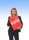 Young beautiful woman holding sale red shopping bag Royalty Free Stock Photo