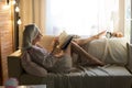 Young beautiful woman in a house dressing gown