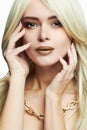 Young beautiful woman with make-up.Sexy Blond girl in jewelry Royalty Free Stock Photo