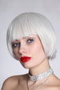 Young beautiful woman in platinum blonde wig