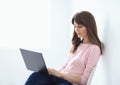 Young beautiful woman portrait with laptop