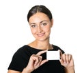 Young beautiful woman presenting her business card Royalty Free Stock Photo