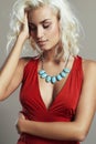 Young beautiful woman in red dress.Sexy Blond girl Royalty Free Stock Photo