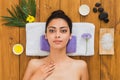 Young beautiful woman relax in aroma spa wellness center Royalty Free Stock Photo