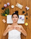 Young beautiful woman relax in aroma spa wellness center Royalty Free Stock Photo