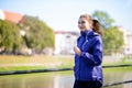 Young Beautiful Woman Running in the Autumn Park Royalty Free Stock Photo