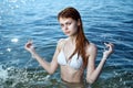 Young beautiful woman on the sea, water, relaxation, ocean, summer