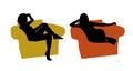 Young beautiful woman seated in the armchair silhouettes set 1