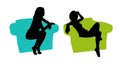 Young beautiful woman seated in the armchair silhouettes set 2