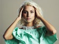 Young beautiful woman. Blond girl.dress and accessories Royalty Free Stock Photo