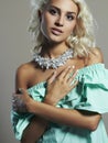 Young beautiful woman. Blond girl.dress and accessories Royalty Free Stock Photo