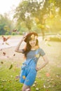 Young beautiful woman smile in the autumn